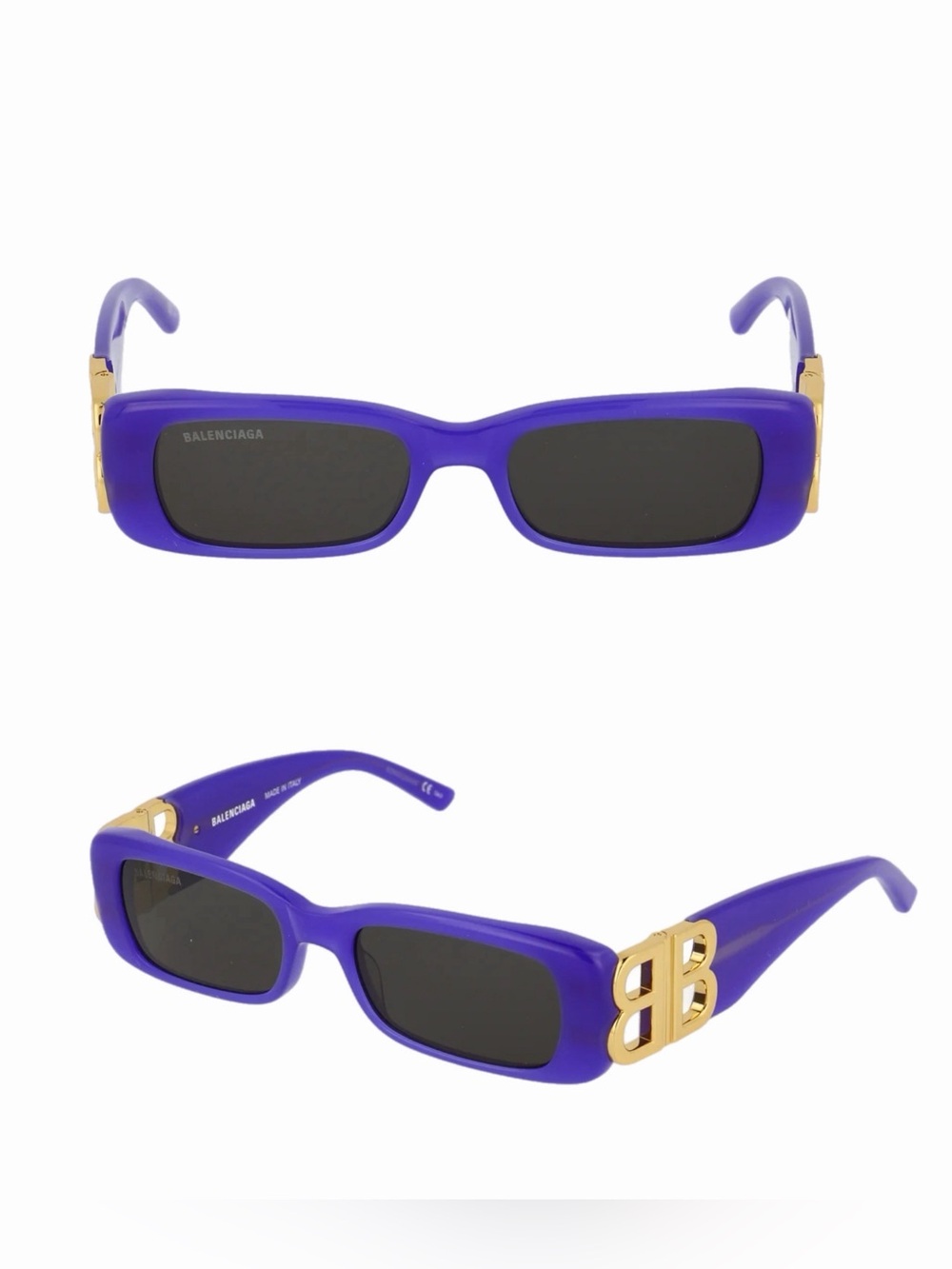 Balenciaga Dynasty BB0096S Purple Rectangle Logo Sunglasses 51mm